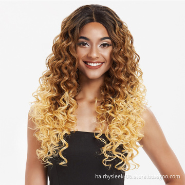 Kinky Curly 13x4 Ombre Blonde Free Parting Long Curly HD Transparent Heat Resistant Lace Front Synthetic Hair Wigs for woman